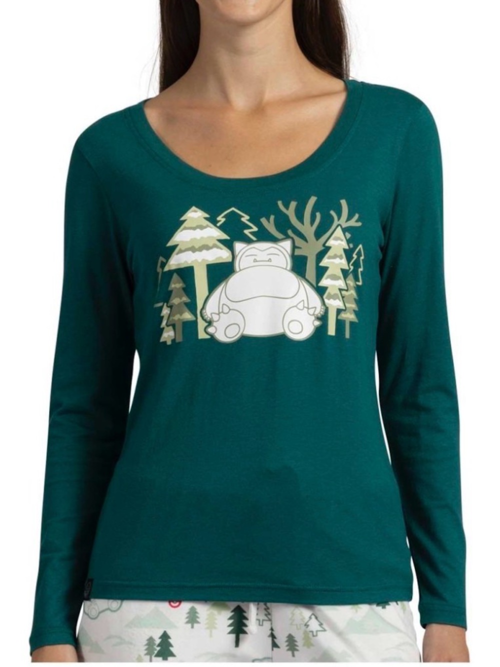 Pokemon Center Wintergreen Snorlax Scoop Neck Long-Sleeve T-Shirt